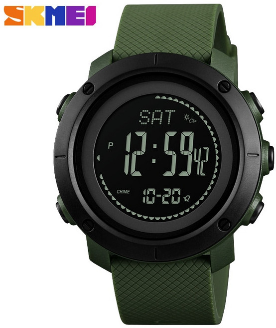 SKMEI 1427 전자 시계 남자 여자 연인 등반 높이 압력 나침반 보수계 스톱워치 1418 RELOGIO MASCULINO, green pu, 1개