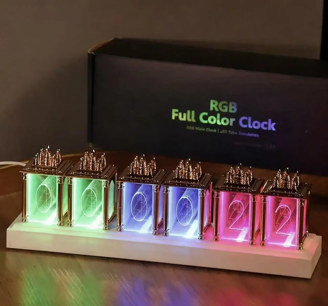 닉시관시계 인테리어시계 탁상시계 빛나는 닉시 튜브 시계 RGB 데스크탑 장식 램프 디지털 게임방 침실 홈 LED 야간 조명, 02 Pink