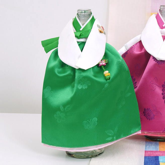 인테리어 소품 외국인선물 전통 남녀 한복 미니어처 신랑 신부 오브제 와인커버, HM09-GN(녹색)