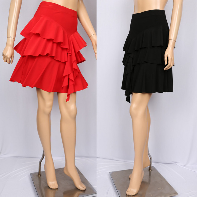 노브패리스 YNH 3210 삼단 꼬꼬 스커트 66에서77 라인 라틴 밸리 연습복 댄스복, 검정색