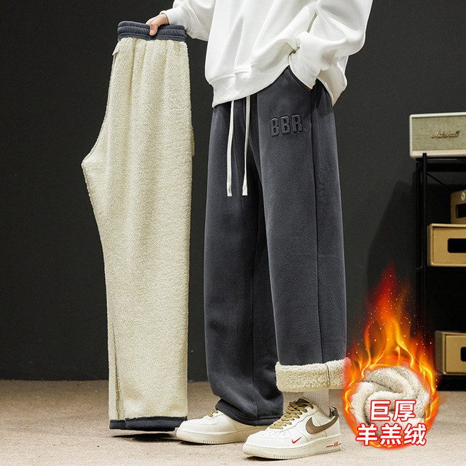 羊羔絨男士休閒棉褲 秋冬款直筒衛褲