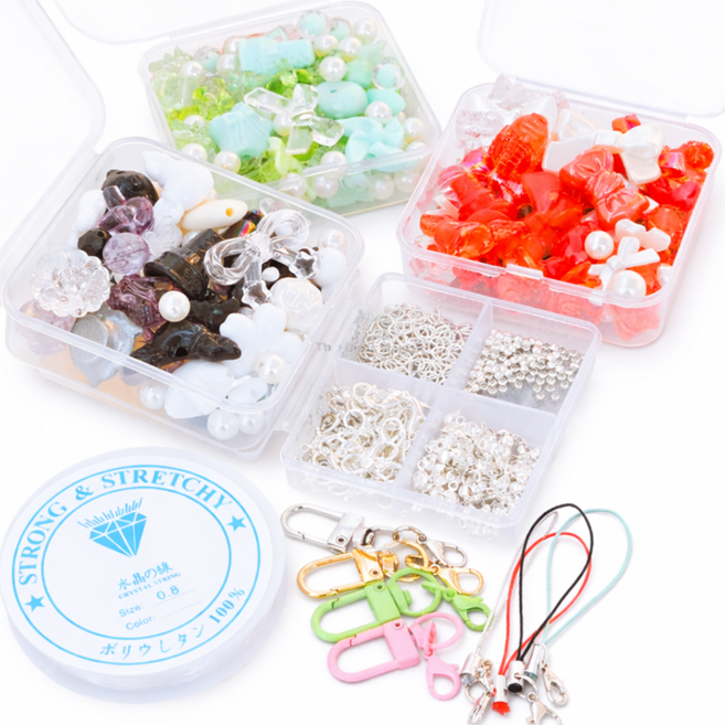 비즈 키링 만들기 DIY 세트 볼펜 꾸미기 키트 3컬러 믹스 부자재 포함, 키링비즈만들기 A, 1개