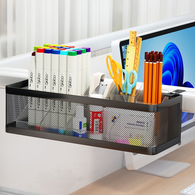 워촹스 사무실 파티션 걸이 선반 후크 조절 가능 걸이형 수납바구니 대용량, 1개, 블랙 (Extra Large)