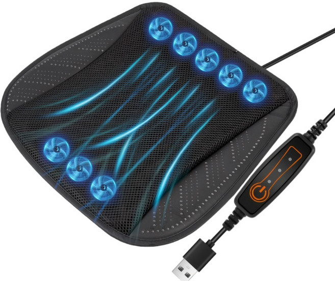 차량용 8팬 쿨링시트 통풍시트 쿨링방석 바람방석 USB 사무실, 1개, 블랙