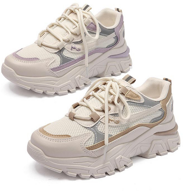 시원한 여성 배색 메쉬런닝화 키높이 어글리슈즈 운동화(5cm)-117