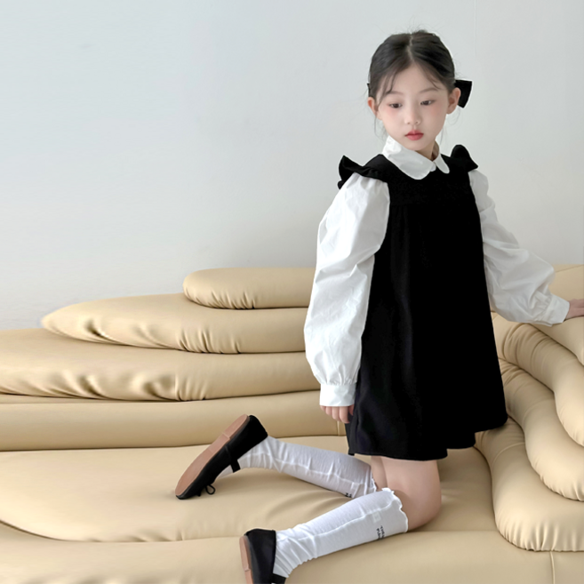 해피델리 요조 어깨 프릴 원피스+bl 여아 깔끔한 원피스 스쿨룩 아동 하객룩 코디세트