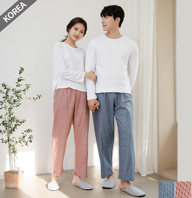 커플 파자마 바지 잠옷 편한 남성 여성 신혼부부선물 AP7&9-180 (60수 순면)