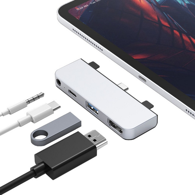 하이퍼드라이브 4in1 HD319E 아이패드 HDMI 4K 60W PD충전 멀티허브 3.5mm포트, 실버, 1개
