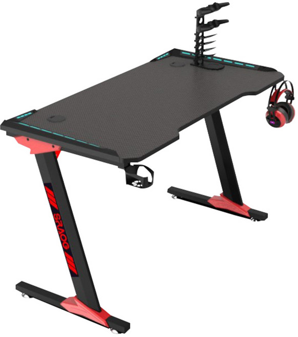 HK.sell 엘스라오 LED 조명 게이밍 컴퓨터책상 게임테이블 고급형, 블랙