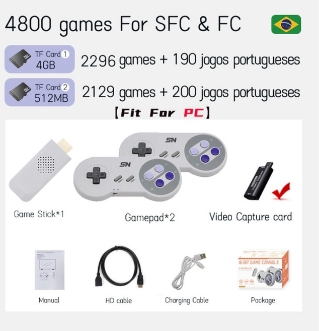 슈퍼패미콤 겜보이 고전게임 Vilcorn 미니 무선 Everdrive 게임 스틱 콘솔 SNES NES HDMI 호환 내장 SFC 드라이브용 3900 레트로 BR, 08 4800 BR for PC, 한개옵션1