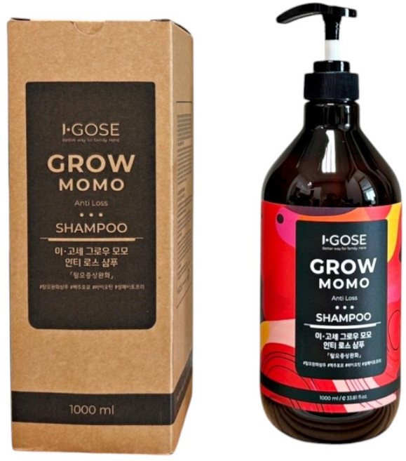 [두피케어] 이고세 그로우 모모 맥주효모 바이옴 안티로스 샴푸 1000ml GROW MOMO 저자극 모발빠짐감소 두피항산화 안티에이징 비오틴 영양공급 모발활력 모근강화, 3개, 1L