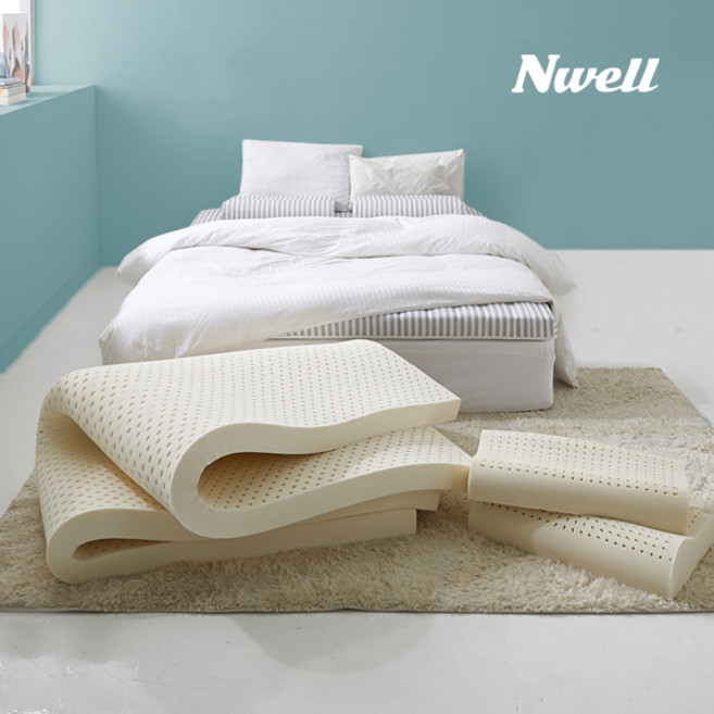 [오늘출발] 느웰 천연라텍스 미디움하드 베개세트 토퍼 매트리스 + 베개 + 속커버 + 겉커버, 5cm, 오션네이비