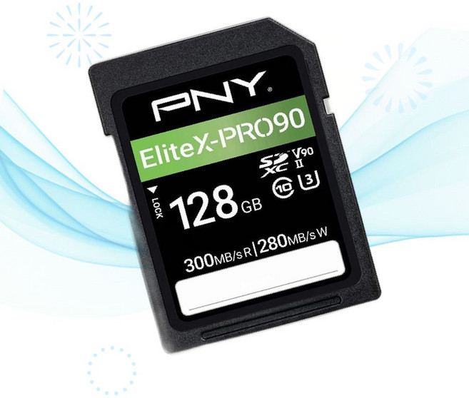 PNY sd 카드 전문가용 엘리트X-PRO90 128GB UHS-II SDXC 읽기 300MBs 쓰기 280MBs 8K UHD 지원 KA, 1개