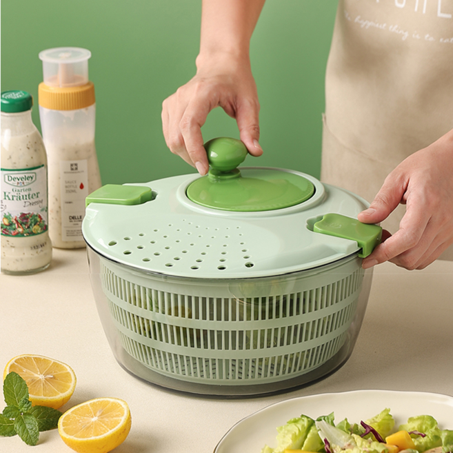SMABAT 야채 탈수 바구니 4L 탈수 바구니 보관 3in1 물빠짐 야채 과일바구니 손잡이 샐러드탈수기 대용량, 1개, 그린