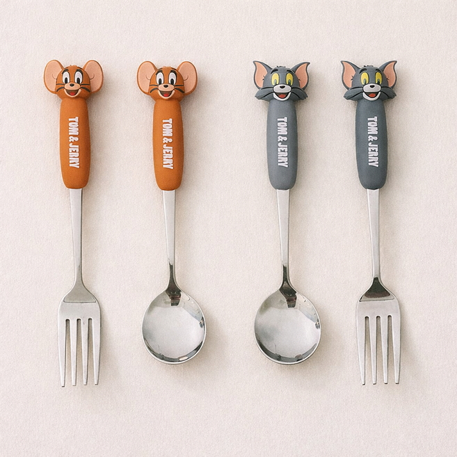 귀여운 고양이 캐릭터 스푼 포크 세트, 1세트, 스푼 + 포크, 제리
