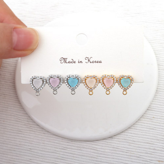 비즈아이 [9-587-02]큐빅오팔하트포스트 9mm 티탄침 고무클러치 1쌍(2개)