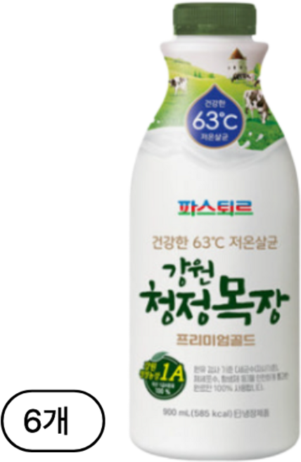파스퇴르 강원청정 프리미엄골드 우유, 6개, 900ml