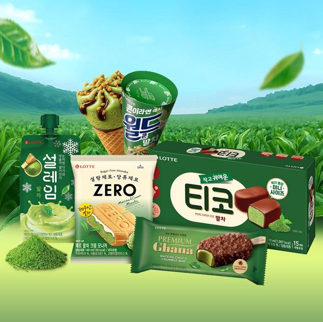 말차아이스크림 5종 티코x1+월드콘x2+설레임x2+제로모나카x2+가나크럼블바x2, 1세트, 1.59L