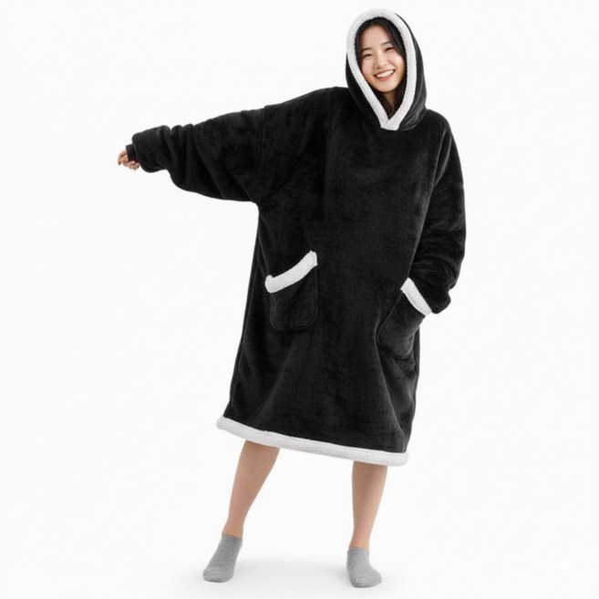 VITALO 따스롱 후디포근 담요 SM0005, 1개, 블랙 길이 87cm