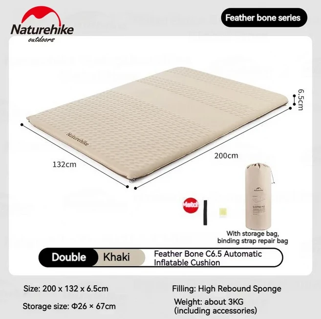 네이처하이크 C10 자충식 에어매트 | 10cm 더블 캠핑 패드 (2가지 옵션), Double