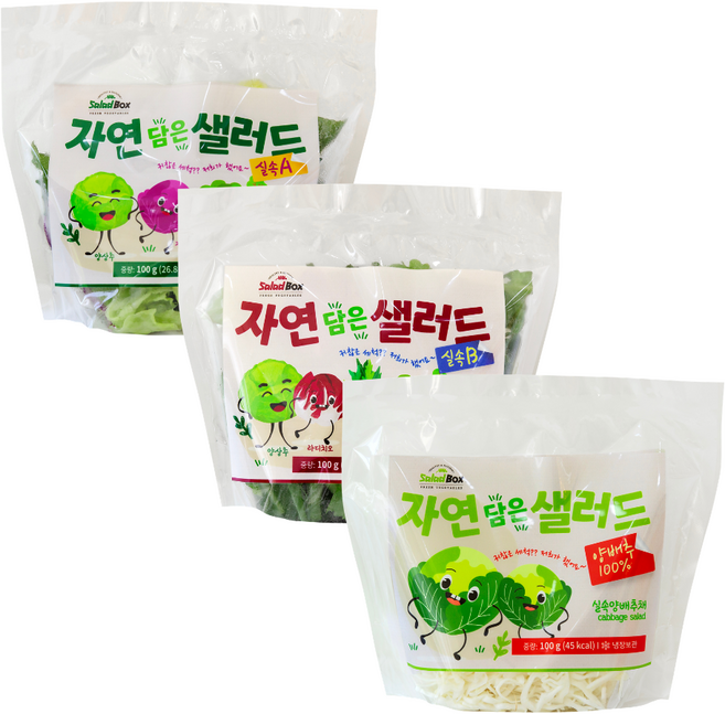 [샐러드박스] 자연 담은 샐러드 100 g 실속A+B+양배추채 혼합구성 야채믹스 샐러드, 7개, 100g