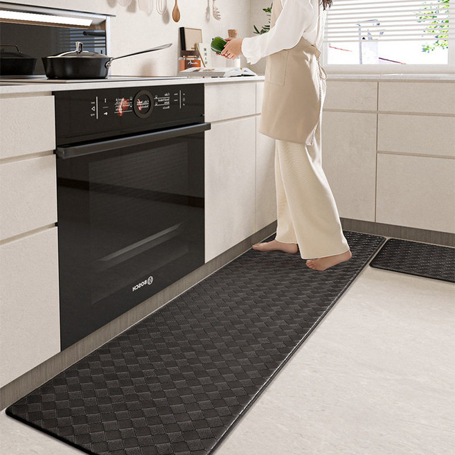 두툼한 쿠션PVC 가죽 주방 매트츄잉발주방매트다용도발편한 매트, 검정색, 1개