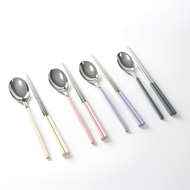 [오늘의특가]한연솔 수저세트 4인 숟가락 젓가락 세트 304스텐 수저세트 4컬러 혼합색상, 1세트, 멀티