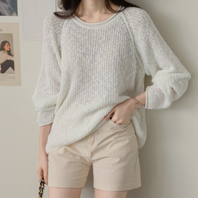 바이단미 MADE 여성 풀오버 스웨터 롱 슬리브 라운드넥 오버핏 데일리 보트넥 루즈핏 니트