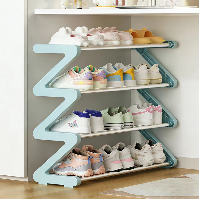 신발장 다용도 신발장 정리대 4단, 1개, 푸른 색