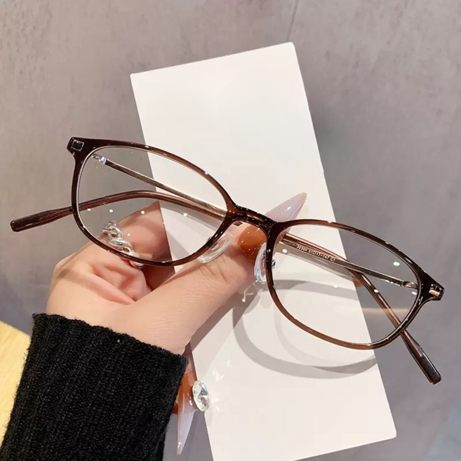 FEISEDY 여성용 블루라이트 차트 안경 일본식 레트로 오벌 안경 Q0002