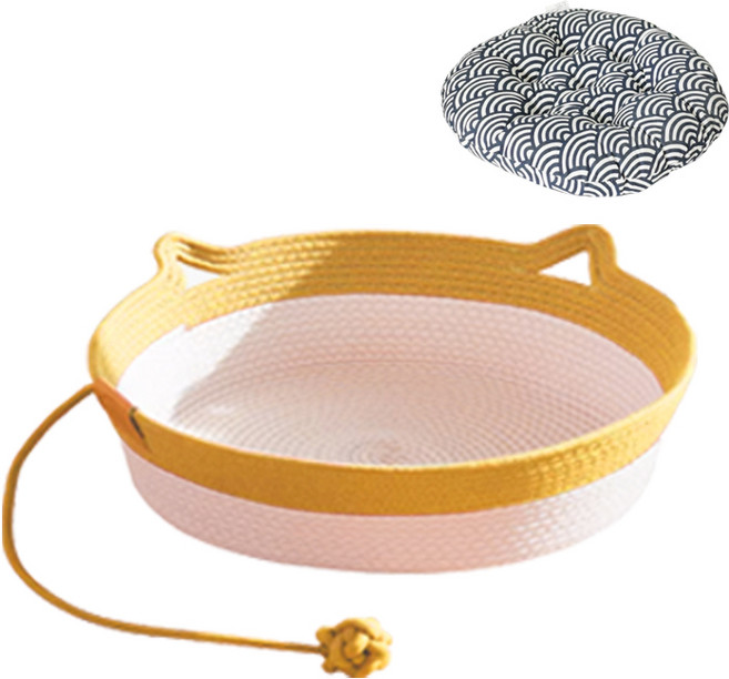 리노아 고양이 하우스 귀여운 고양이집 면소재 사계절 쾌적한 고양이 침대 쿠션 포함, 1개, 노란b