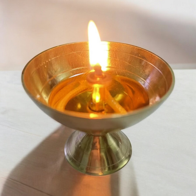 黃銅油燈 瑜伽 修行 印度油燈 沙漏型油燈 puja 燈芯 黃銅盤, 500ＭＬ油燈（惜福商品）