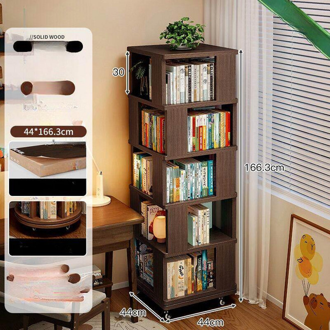 회전책장 4단 이동식 책장 설치포함 견고한 회전책꽂이 도톰한 목재 튼튼한 360도, 1단, 사각 스타일 5단 44 166.3cm B