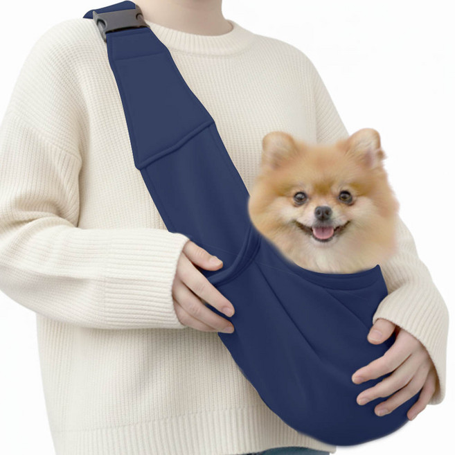 견행묘행 강아지 슬링백 크로스백 이동가방 포대기, 1개, 인디고네이비