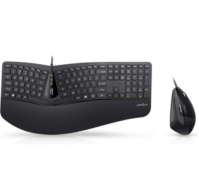 Perixx 페릭스 페리두-605 무선 인체공학 분할 키보드 및 수직 마우스 세트 조절 가능한 손바닥 받침대와 멤브레인 저프로파일 키 블랙 미국 영어 레이아웃 11633, Wired, 1개