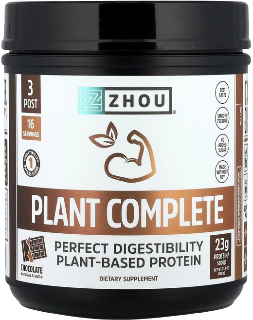 Zhou Nutrition Plant Complete Perfect Digestibility Plant-Based Protein Chocolate 21.4 oz 608, Zhou Nutrition, Plant Complete, 1개 - 쿠팡
