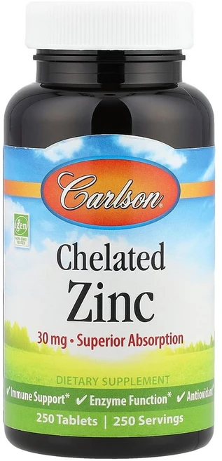 칼슨 아연 zinc chelated 킬레이트 30mg 250정, 1개 - 쿠팡