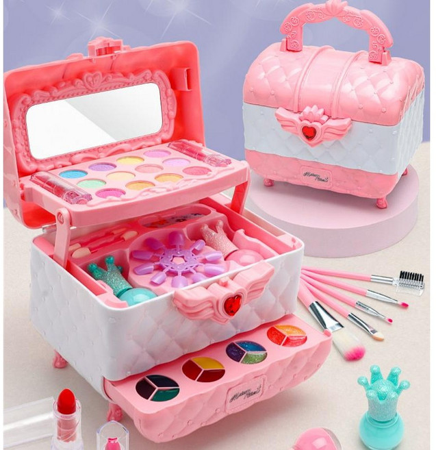 인형용 어린이 메이크업 핸드백 세트 메이크업 세트 큐티 하트 보물상자 네일 립스틱 장난감 세트, 키즈뷰티 하트 보물상자, 1개