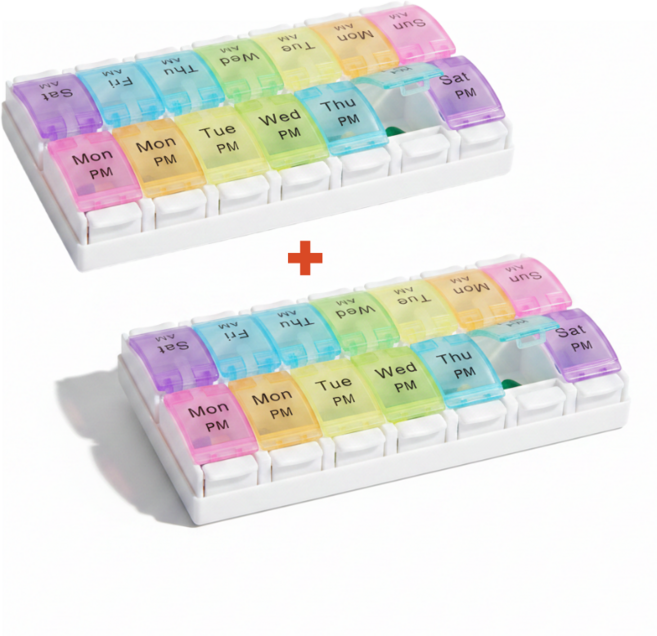 1+1 휴대용 일주일 알약 영양제 케이스, 2개