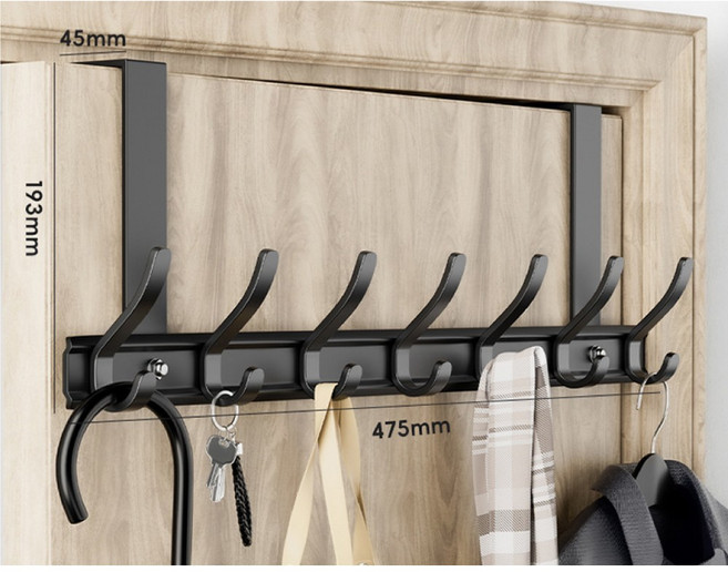 마벨인홈 고급형 무타공 방문 도어 행거 문걸이 후크, 1개, 블랙, 14구