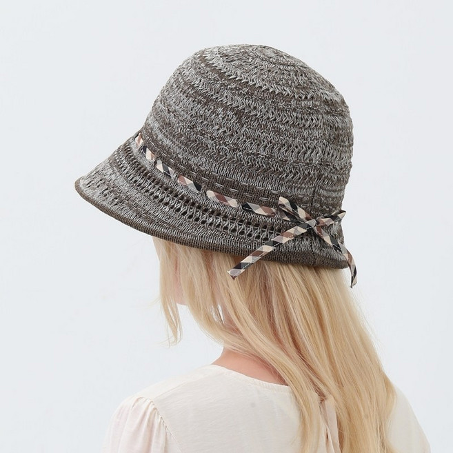 느와드코코 네추럴 위빙 리본띠 니트 버킷햇 여성 통풍 여름모자