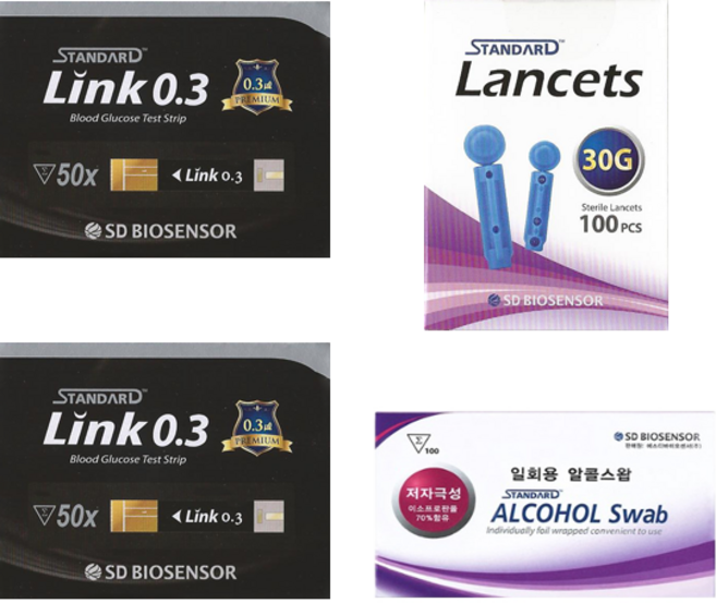 SD 스탠다드링크0.3 글루코링크0.3 혈당시험지 혈당측정검사지 100매 +침100매+솜100매 SW, 스탠다드링크0.3 시험지100매 +침100매+솜100매, 1개