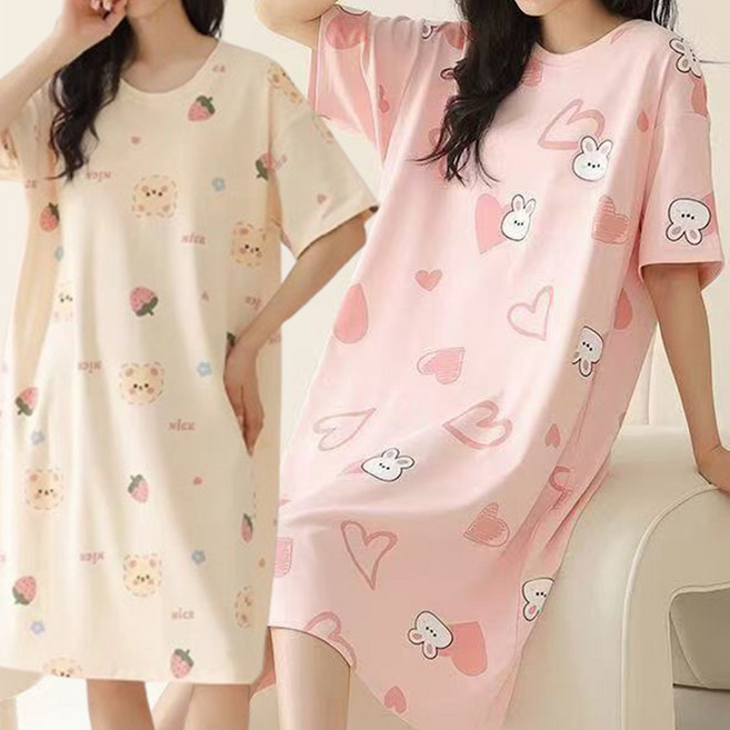 파스텔 루즈핏 반팔 홈웨어 원피스 여름잠옷 5컬러