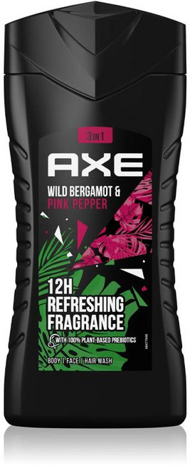 프랑스 액스 AXE 3in1 샤워젤 베르가못&핑크 후추 250ml 남성용, 1개