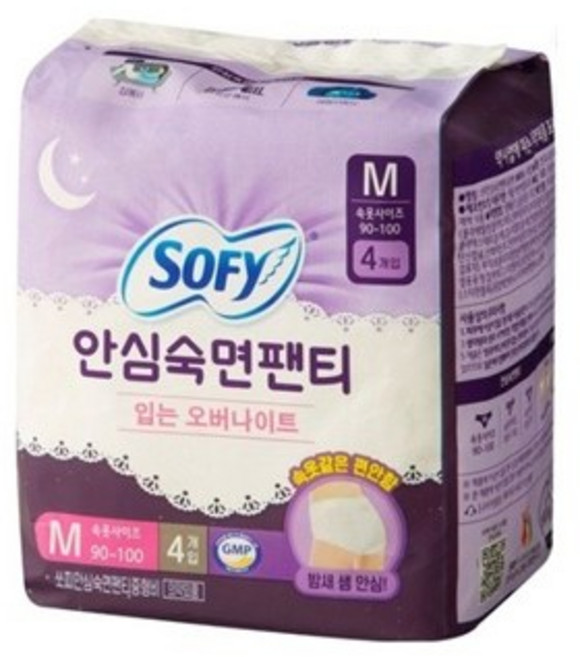 쏘피 안심 숙면팬티 입는 오버나이트, 중형, 4매입, 4개