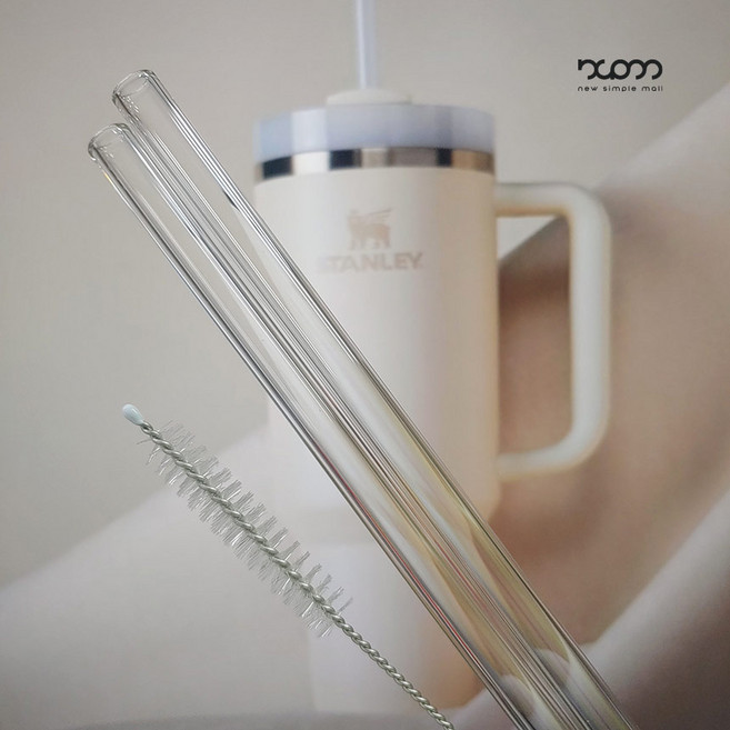 스탠리텀블러 빨대 퀜처H2.0 유리호환 빨대 2p+청소솔, 1.18L, 투명, 1세트