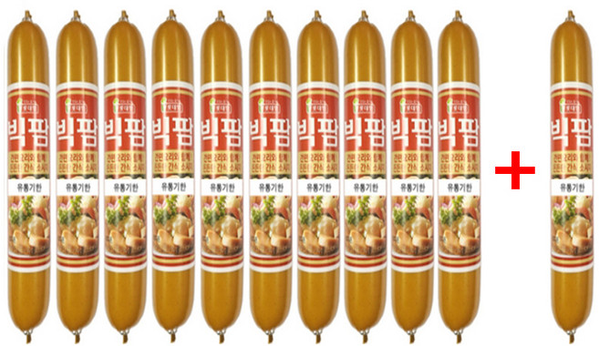 롯데 빅팜 90g(10개+1개) 군대 어린이 어른 간식소시지 맥주안주 음식 재료 주전부리, 90g, 11개