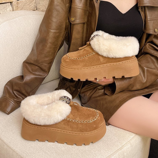 jacq 時尚女鞋 刷毛厚底棉鞋 英倫風增高復古雪地靴女