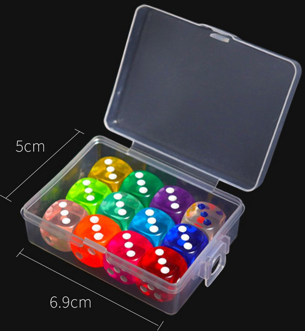 인하우스 미니 아크릴 컬러 주사위 케이스 세트, 14mm 12개입