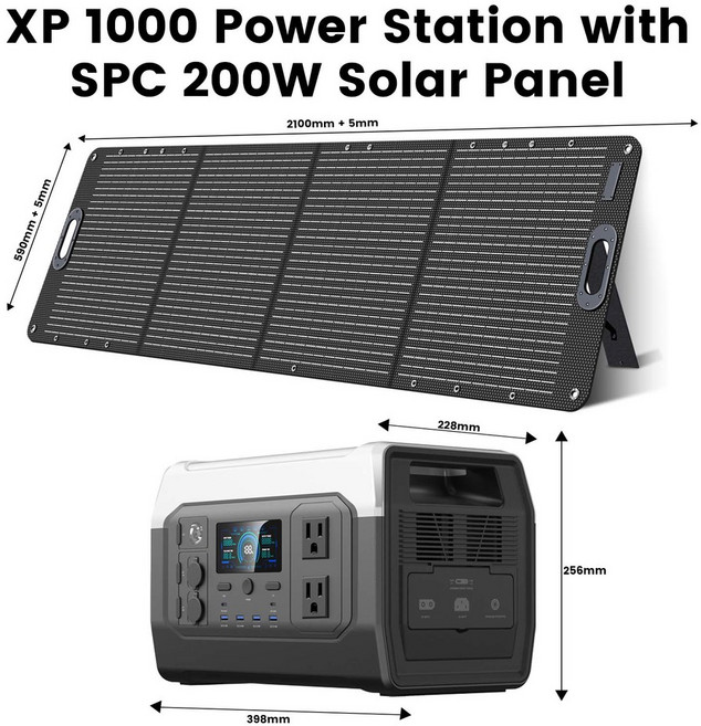 Ctolity 휴대용 발전기 XP1000 1800W 휴대용 파워스테이션 200W 태양광 패널 옵션 접이식 태양광 발전기, 110V US So et, XP1000 with SPC200W
